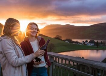 two women are standing balcony with sunset background 1276840 32327